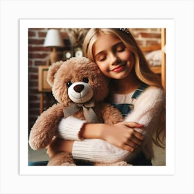Little Girl Hugging Teddy Bear 3 Art Print