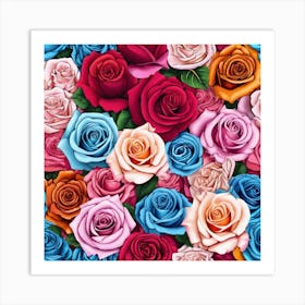 Colorful Roses Seamless Pattern 7 Art Print