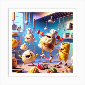 Cartoon Characters In A Kitchen Art Print