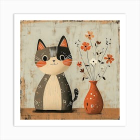 Cat With Flowers 17 Art Print