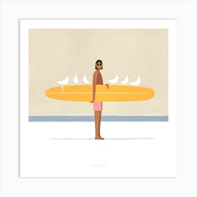 Surfer With Birds Art Print