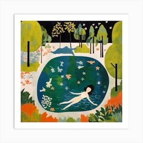 Girl In A Pond Art Print