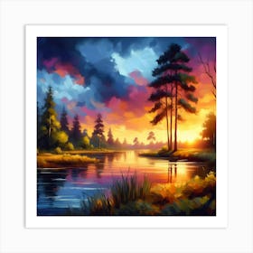 Sunset In The Forest 24 Art Print