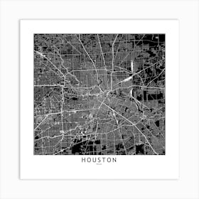 Houston Black And White Map Square Art Print