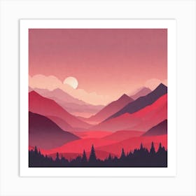 Misty mountains background in red tone 45 Art Print