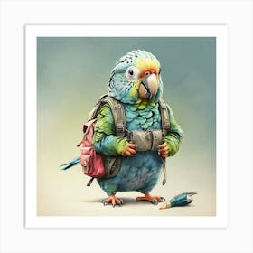 Parrot With Backpack 6 Art Print