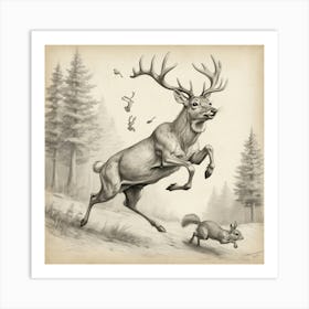 Deer And Fox Art Print