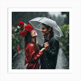 Couple In The Rain Art Print