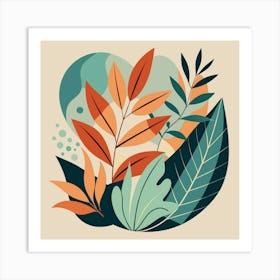 Neutral Abstract Leaves Art Print Art Print