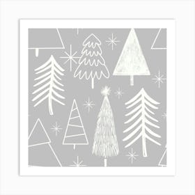 Christmas Tree Evergreen Tree Pine Tree Gray Art Print