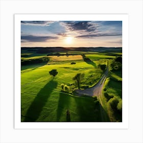 Grass Ecology No People Pasture Drone Scenic Shadow Flight Rural Scene Green Aerial View (2) Art Print