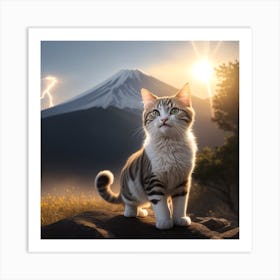 Cat In Front Of Mt Fuji Art Print