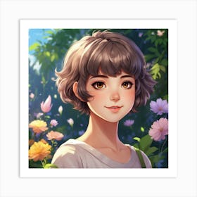 Anime Girl In Flowers 1 Art Print