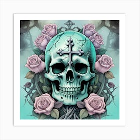 Skull And Roses 4 Art Print