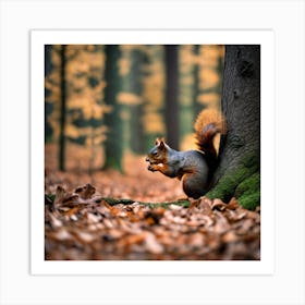 Squirrel In Autumn Forest 1 Art Print