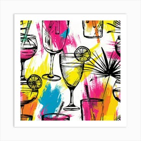 Seamless Pattern With Drinks Art Print