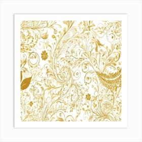 Gold Floral Pattern 1 Art Print