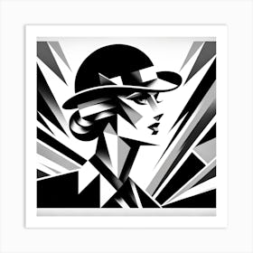 Monochrome Abstract Woman In Hat Art Print