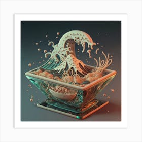 Great Kanagawa Acrylic Ramen Block 3d Render 2 Art Print