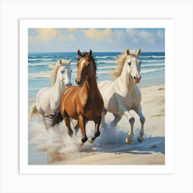 Horses Running On The Beach Art Print 2 Art Print