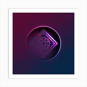 Geometric Neon Glyph on Jewel Tone Triangle Pattern 142 Art Print