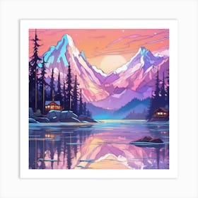 Mountain Landscape At Sunset Minimalistic Art Print