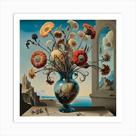 Flowers In A Glass Vase By Dali 2 Art Print