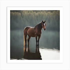 Horse Standing In Water Art Print