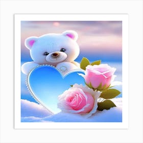 Teddy Bear With Roses Art Print