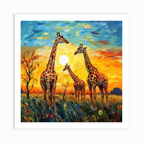 Giraffes At Sunset 12 Art Print