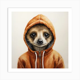 Watercolour Cartoon Meerkat In A Hoodie 4 Art Print