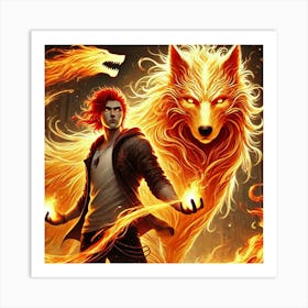 Ronan Yang Fire Wolf Connection Art Print