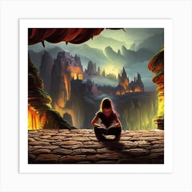 Girl Reading In A Castle Art Print