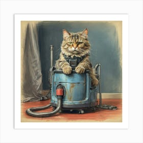 Cat Sitting On Vacuum Cleaner Art Print