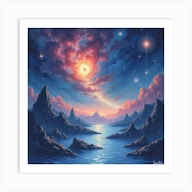 Watercolor Painting Of Distant Cosmic Realms 1 Art Print