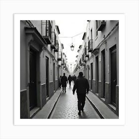 People Walking Down A Narrow Street Art Print