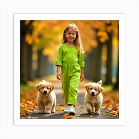 Little Girl With Puppies 3 Art Print