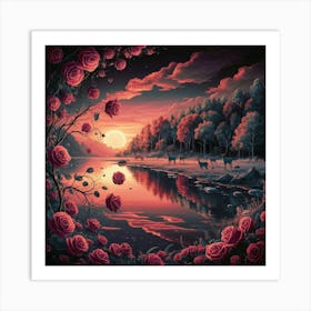 Sunset Roses Art Print