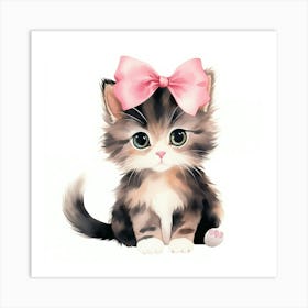 Cute Kitten With Pink Bow 3 Art Print