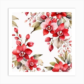 Red orchid sprig 1 Art Print