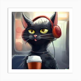 Cat drinking coffee Art Print