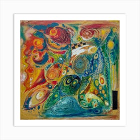 Abstract Wall Art With Red & Green Art Print