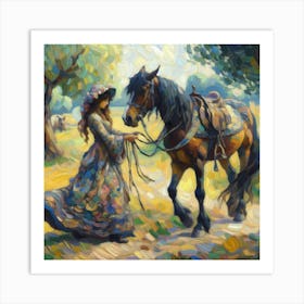 Lady And A Horse Art Print