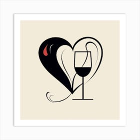Red & Black Wine Glass Heart 1 Art Print