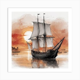 Sailboat At Sunset, Sunset Painting, Landscape Gift Ideas Art Print