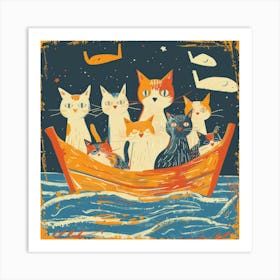 Cats In A Boat 1 Art Print