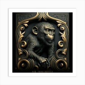 Monkey In A Gold Frame Art Print