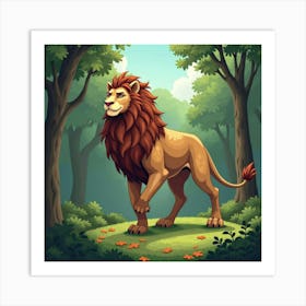 A Majestic Lion Headed Griffin In A Lush, Green Forest Clearing Art Print