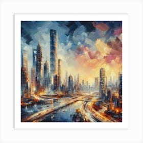 Cityscape At Sunset Art Print