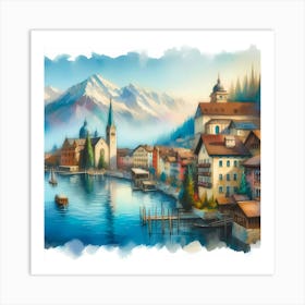 Switzerland Watercolor Painting Art Print